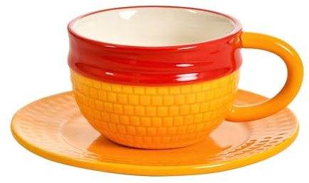 Elbenwald One Piece - Taza con platillo Luffy Sombrero de paja, 200 ml, Cerámica