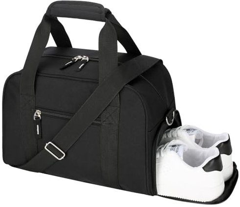 Morlanta Small Gym Bag with Shoe Compartment, Sports Holdall Bags for Men & Women, Travel Duffle Bag with Padded Handle, Carry On Duffel Bag for Travel, Black