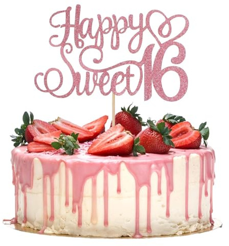 Nogeqi Tortendeko Deko 16 Geburtstag Mädchen, Happy Sweet 16 Deko Mädchen Glücklich Süß 16. Geburtstagsdeko Glitzer Für Hauspartys Jahre Party Frauen Junge (Rosa)