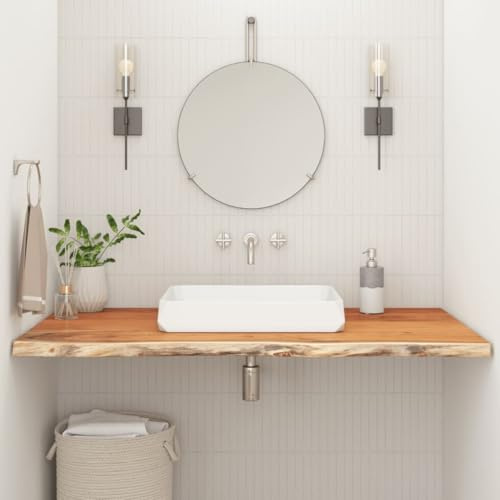 Teenpull Waschtischplatte 110x60x2,5 cm, Rechteckig Massivholz Akazie, Robuste Badmöbel Arbeitsplatte mit Naturkante, Langlebige Schrankplatte für Badezimmer, Desk