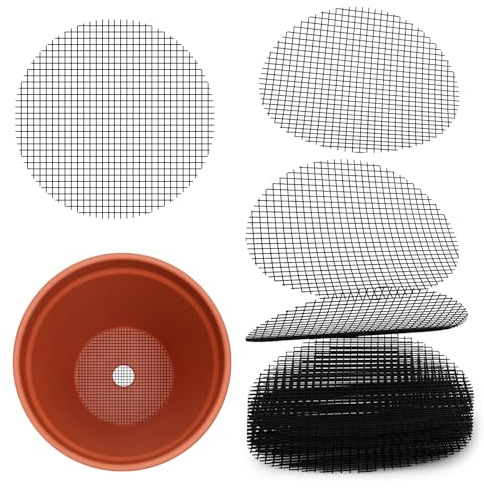 EKKONG 50 Piezas Bonsái Rejilla Flores Plantas,Almohadillas de Malla para Macetas,Red de Drenaje para Macetas (Negro 5CM)