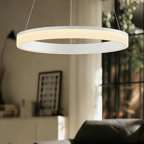 Mai & Mai Pendelleuchte Esstisch, dimmbar mit Fernbedienung & Wandschalter | 40cm,3000K–6000K, Moderne Hängelampe, höhenverstellbare Design, 20W Esstischlampe, Luvina02, Sandweiß