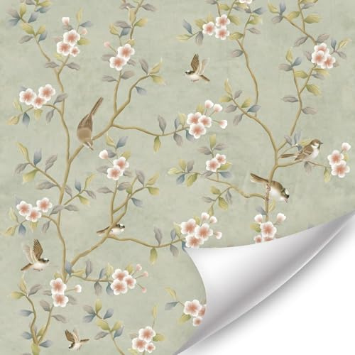 TOARTi Watercolor Floral Wallpaper Bohemian Flowers Peel and Stick Self Adhesive Vintage Wall Stickers Birds Wallpaper for Bathroom Bedroom Living Room Nursery Boho Home Decor 44x300cm