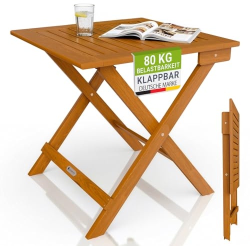 Juskys® Beistelltisch Zadar S - Klappbar für platzsparende Nutzung, aus geöltem Akazienholz, ideal für Garten und Balkon, 46x46x46 cm