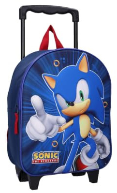 mybagstory - Sac à Dos à roulettes Sonic 3D pour Enfants | Cartable Trolley Garçon École Maternelle, Petit Sac Scolaire Rigide et Léger et Bleu 32 x 26 x 11 cm.