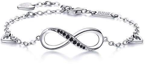 Billie Bijoux Infinity Unendlichkeit Symbol Damen Armband 925 Sterling Silber Zirkonia Armkette Verstellbar Charm Armband or Mother's Day (schwarz)