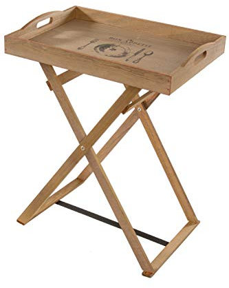 elbmöbel Tablett Tisch Holz mit Füßen Gestell hoch Bon Appetit Serviertisch faltbar aus Holz naturbelassen Vintage H63 x B48 x T35 cm