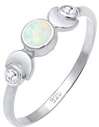 Elli Ring Damen Halbmond im Astro Vintage Design mit Opal und Zirkonia in 925 Sterling Silber