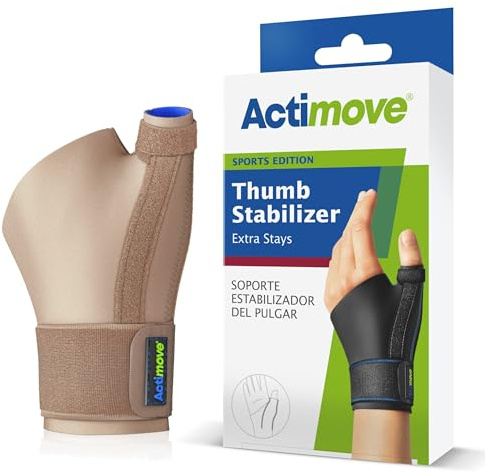 Actimove - Sports Edition - Thumb Stabiliser - for Pain Relief & Support - Latex and Neoprene Free (Beige- Large/X Large) | Beige, Large/X-Large, Sleeve for Pain Management of Strains, Sprains, Inflammation, Thumb Pain & Skier's Thumb