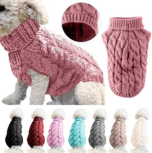Hunde-Rollkragen-Strickpullover, Mantel, Winterwärmer, dicker Pullover, für kleine, mittelgroße und große Hunde, Welpen, Katzen, Größe XL, Rosa