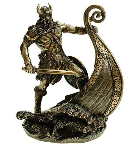 Veronese 708-7655 Figur Wikinger Steht am Bug seines Drachenschiffes 24 cm
