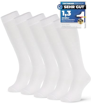 OCERA 5 Paar Kniestrümpfe für Damen & Herren (unisex) in verschiedenen Farben, ÖKO-TEX Standard 100 zertifizierte Baumwolle