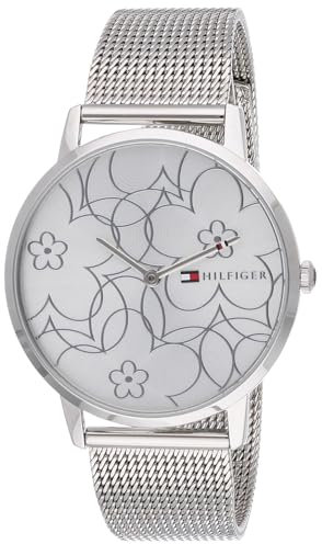 Tommy Hilfiger Analog Quarzuhr für Damen mit Silbernes Edelstahl-Mesh-Gliederarmband - 1782365