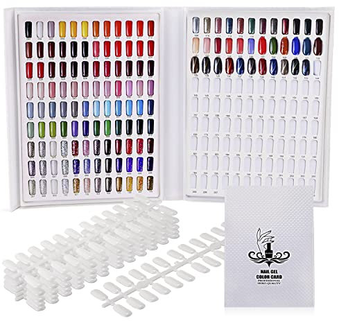 Noverlife Professional 216 Nail Colors Chart, White Nail Gel Polish Display Card Book, Nail Art Salon Nail Design Display Booklet, Professional Nail Color Swatches Nail Practice Card Design Board