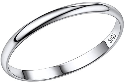 PROSILVER 925 Sterlingsilber Trauring Hochzeitsring Ewigkeitsring für Damen 2mm glänzender Verlobungsring Ehering Fingerring Minimalist Finger Schmuck Größe 49