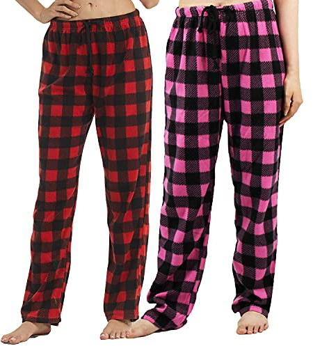 LANBAOSI Femmes Pyjama Pantalons Fleece Buffalo Plaid PJ Down Soft Pullover Casual Pyjama pour Femme Rouge/Rose-S