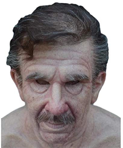 Giftik Maschera 3D per Halloween, maschera in lattice, per feste horror, uomo anziano, super morbida, parrucca realistica per uomo anziano e adulto (Old man E)