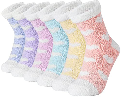 YANGTE Fluffy Socks for Women Bed Socks 6 Pairs Ladies Slipper Socks Soft Fuzzy Socks Winter Comfy Warm Socks for Women and Girls