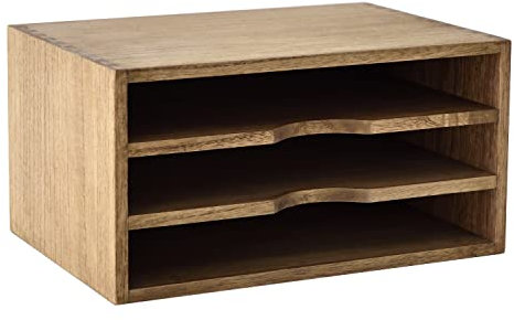 KIRIGEN Desk Document Organizer Stand Tray 3 Compartments Desktop Storage Box Organizer Rack File Dividers Holders Dark Brown