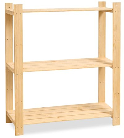 HOMION 3Tier Storage Shelf Unit Heavy Duty wood Wooden Garage Shelving Organizer for Tools, Boxes & Equipment Slatted Storage Unit multi purpose Camper Van Caravan home office Organise (3 Tier)
