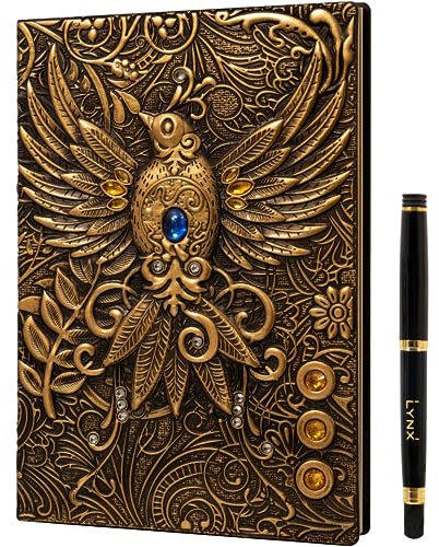 D&D Notizbuch – RPG Journal/Notebook mit 3D Goldener Phönix Motiv im Kunstledereinband mit Stift. Notizbuch für Rollenspiele/Pen & Paper/DND Zubehör Fantasy-Geschenk Dungeons & Dragons Dungeon Master