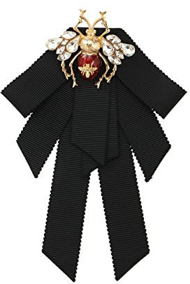 Broche nœud noir en ruban avec strass d'abeille, décoration de vêtements, sac, chapeau, pour femme, fille
