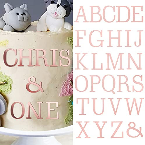 BETESSIN 27Pcs Buchstaben Deko Torte Rosegold Kuchen Dekoration Geburtstag Acryl A-Z Tortendeko Großbuchstaben Tortenaufsatz Set für Hochzeit Jubiläum Party Feier