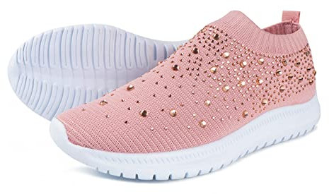 Damen Mesh Walking Schuhe Strass Glitzer Slip On Ballsaal Jazz Latin Dance Socke Sneakers