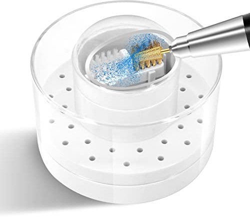 Nail Drill Bits Holder Case with Cleaner Brush, Professional 30 Holes Nail Drill Grinding Bit Holder Drill Bit Holder Nail Tech Organizer Storage (White)