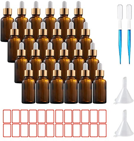 ToKinCen 24 x 30 ml Dropper Bottle Amber Glass Bottles with Glass Pipette Essential Bottles