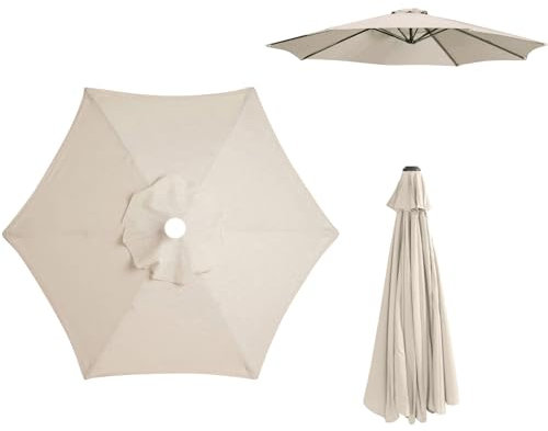 HSJKWPT Ersatzdach für Terrassenschirm, Baldachin Ersatzbezug für Sonnenschirm 2,7 m/3 m+6 Arme/8 Arme Sonnenschirm Ersatzbezug für Gartenschirm (Beige-3 m + 6 Arme)
