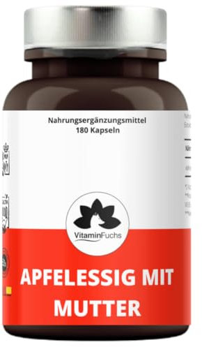 Apfelessig Kapseln mit Mutter – 180 vegane Kapseln – Organisches Apfelessig Pulver aus Mutterextrakt – Apple Cider Vinegar with Mother – Hochwertig & Natürlich – von VitaminFuchs