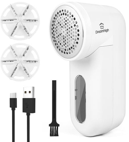 Dreamhigh® Rasoir Anti Bouloche Électrique, Portable Anti Bouloche Vetement Rechargeable Câble USB, Bouloche Appareil avec 1 Lame Rechange, 2 Vitesses Ajustables, Spécial pour Votre Famille