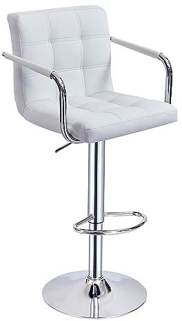 Panana Bar Stool with Armrest Swivel Chair Metal Chrome Leg Home Breakfast Stool (1, White)