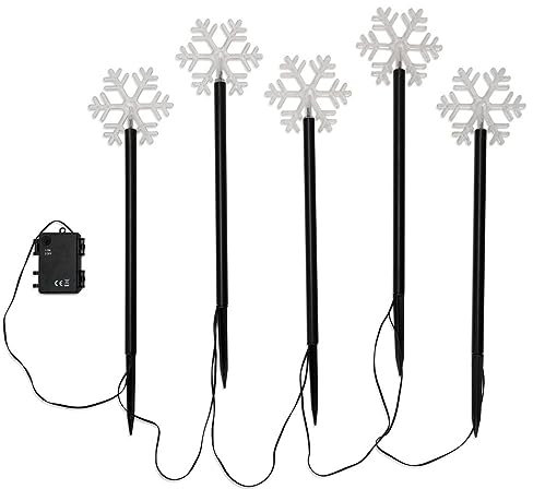 MiniSun | Battery Operated Snowflake Spike Lights in Warm White | Pendant Lights, Home Décor & Improvement Essential | Pack of 5