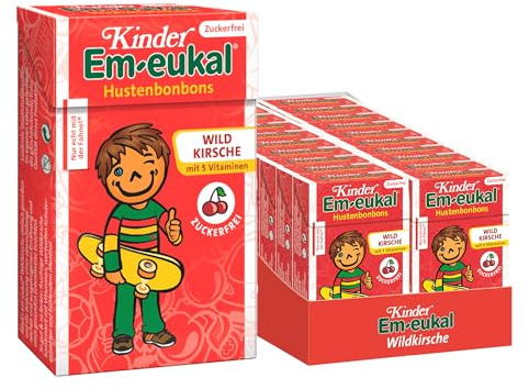 Kinder Em-eukal Hustenbonbons Wildkirsche, Minis Zuckerfrei mit 5 Vitaminen, 20x40g