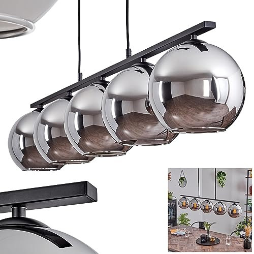 Pendelleuchte Koyoto, Hängelampe aus Metall/Glas in Schwarz/Chromfarben, Hängeleuchte im Retro/Vintage-Design mit Glasschirmen (Ø 20 cm), 5-flammig, Höhe max. 116,5 cm, 5 x E27, ohne Leuchtmittel