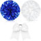 Theaque Cheerleader-Pompons und große Cheerleader-Haarschleife für Mädchen, 30,5 cm große metallische Cheerleader-Pompons für Sport, Teamgeist, Jubeln (blau und weiß, mit weißer Schleife)