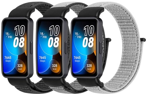 BTTNG Nylon Armband Kompatibel für Huawei Band 8/Huawei Band 9/Huawei Band 10 Damen Herren, 3 Stück Atmungsaktive Nylon-Armband Sport Solo Loop Ersatzbänder für Huawei Band 8/9/10 NFC