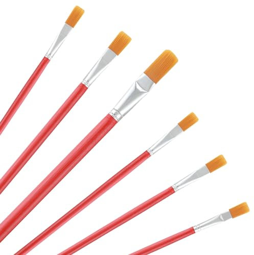 Prasacco Breite Flache Pinsel Set, 6 Stück Flache Pinsel Kleine Künstlerpinsel Pinsel Detail Pinsel Set 6 Größen Nylon Malpinsel für Ölmalerei, Acrylmalerei, Gouachemalerei, Aquarellmalerei (Rot)