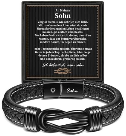 YELUWA Mutter Sohn Armband, Sohn Geschenk von Mama, Armband für Meinen Sohn mit Gravur Sohn, Sohn Armband von Mama Papa, Geschenke für Jungen, 18. Geburtstag Junge, Herren Lederarmband Geschenk