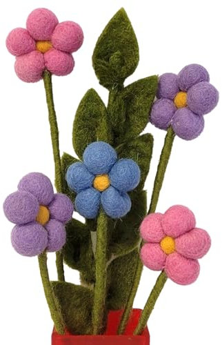 your castle Blumenstrauß aus 5 handgearbeiteten Filzblumen & 1 AST, fairer Handel, nachhaltige Deko aus Filz, realistische Kunst- Textil-Filzblumen Set, Stoffblumen, Filzblüten, Viola