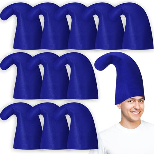 SATINIOR 12 Stück Karneval Zwergenmützen Elf Wichtel Filzhut Wichtelmützen Schlumpf Mütze für Erwachsene Weihnachten Kostüm Zwerge Kopfbedeckung Kostüm Party Zubehör (Blau)