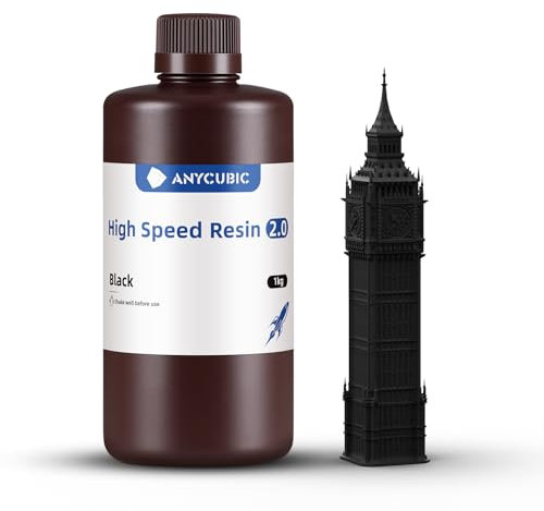 ANYCUBIC High Speed 2.0 3D Drucker Resin, Hochaktives, Niedrigviskoses und Hochliquides 3D-Harz, 170 mm/h Ultrahochgeschwindigkeitsdruck mit Anycubic Photon Mono M7 Pro 3D Drucker, Schwarz, 1000g