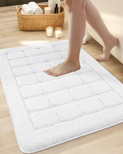 COLOR&GEOMETRY Badezimmerteppich Badematte rutschfest 44 x 76 cm, Badteppich Waschbar Weiche Absorbierende Badvorleger Teppich Badezimmer für Badezimmerboden Dusche Badewanne, Weiß
