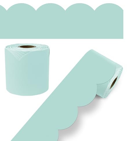 Carson Dellosa 65Ft of Sea Glass Green Bulletin Board Borders, 1 Roll of Pastel Scalloped Trim for Rolling Whiteboard, Cork and Posterboard, Party, Easter, Spring Decorations, and Classroom Decor