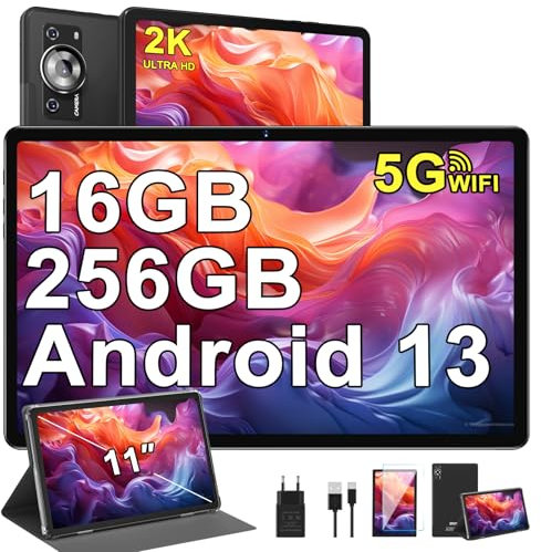 ZIOVO Tablette 11 Pouces Android 13 Tablette,16Go RAM+256Go ROM/TF 1To, 2K Écran Tablette Octa-Core 2.0GHz,5G WiFi/2000 * 1200/ 8600mAh/13+5MP/GMS Certified/couvercle métallique,Tablette Tactile -Noir