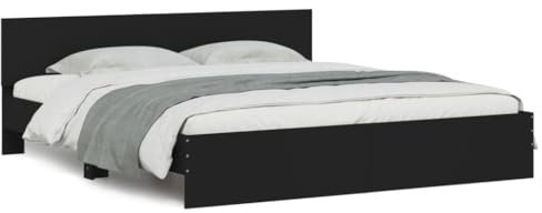 Faroom Holzbett Futonbett Bett 180x200 cm mit LED-Beleuchtung,Lattenrost & Kopfteil, Bettrahmen Holzwerkstoff Einzelbett Doppelbett Bettgestell Schwarz