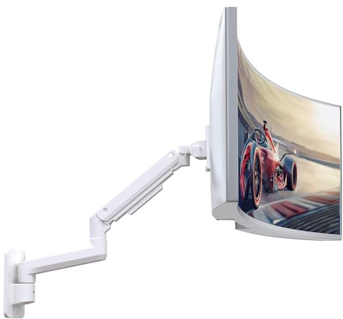 Monitor Wall Mount for 17-49 Inch Ultrawide Monitors, Single Monitor Arm Holds 4.4-44 lbs Screens, Adjustable Premium Aluminum Wall Mount with Max VESA 100x100 for Samsung Odyssey G9 and More, White
