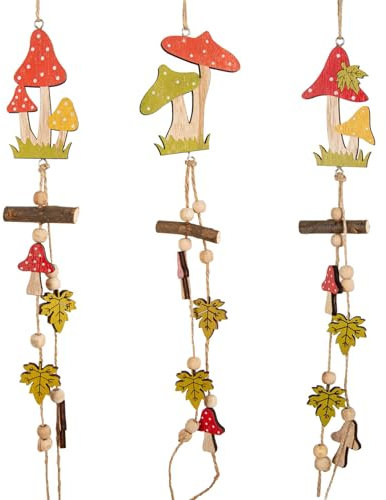 Logbuch-Verlag 3 herbstliche Girlanden Anhänger Pilze Herbstlaub aus Holz Herbst Dekoration rot grün 48 cm